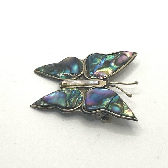 MEXICO Alpaca Abalone Shell Butterfly Brooch VTG - Picture 7 of 10